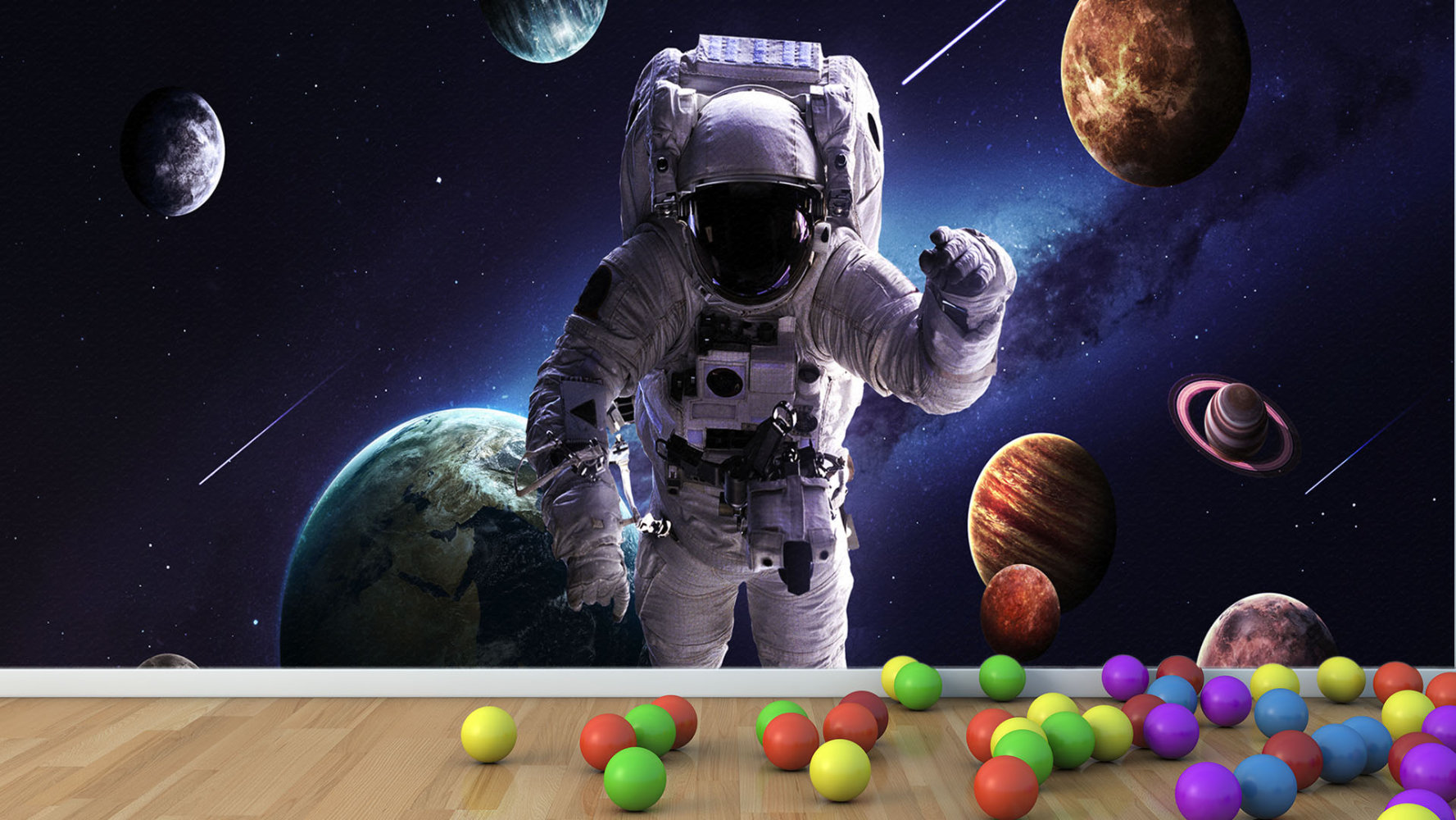 Astronot Desenli Duvar Kumaşı