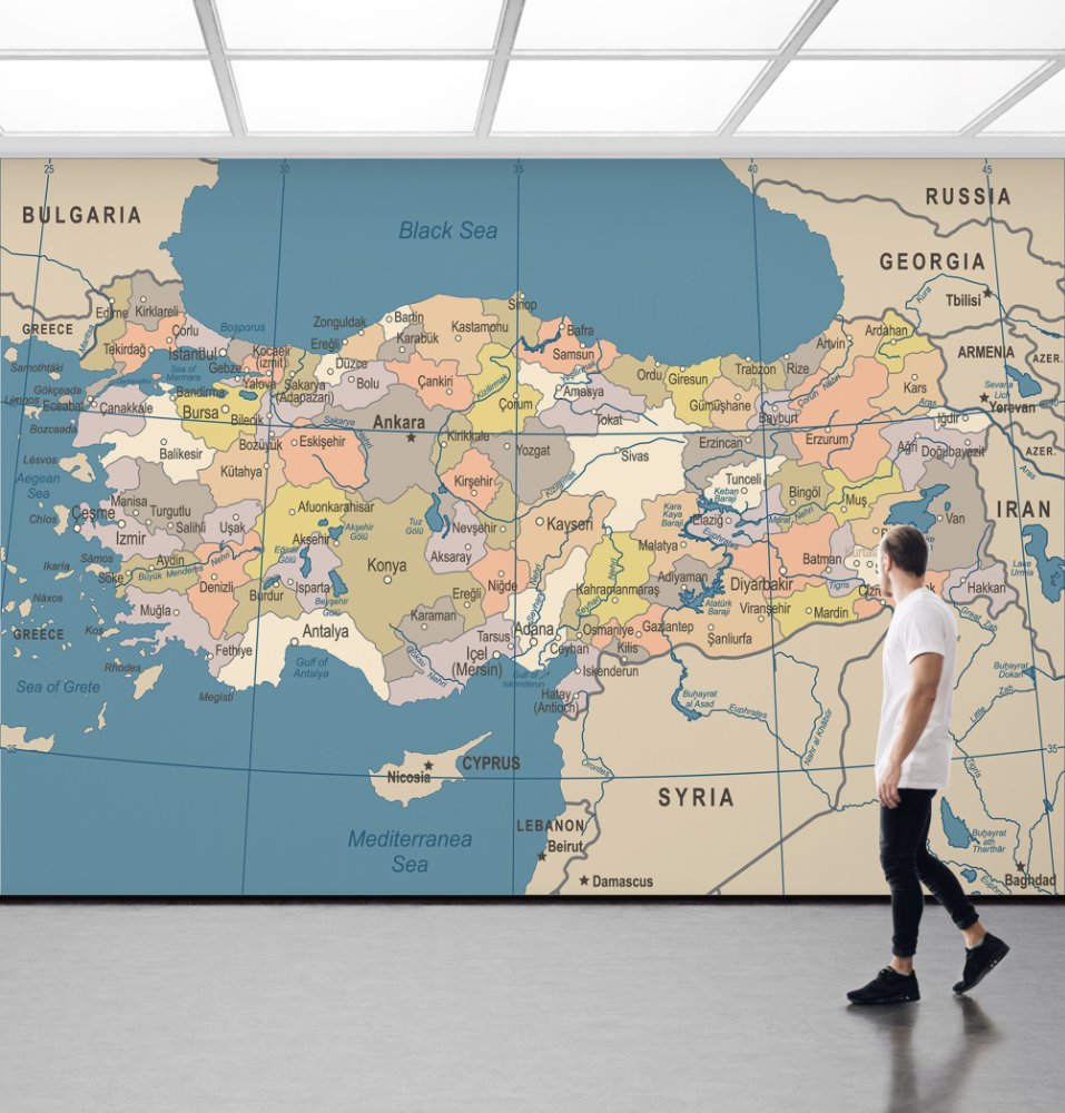 Şehirler Arası Harita Temalı Duvar Kumaşı