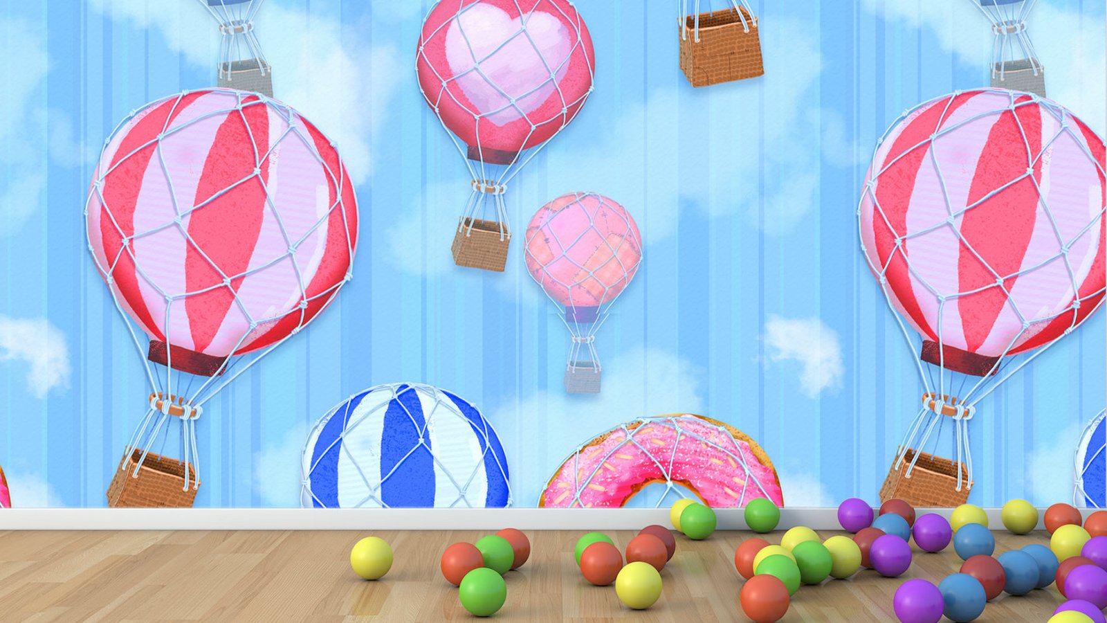 Uçan Balon Desenli Duvar Kumaşı